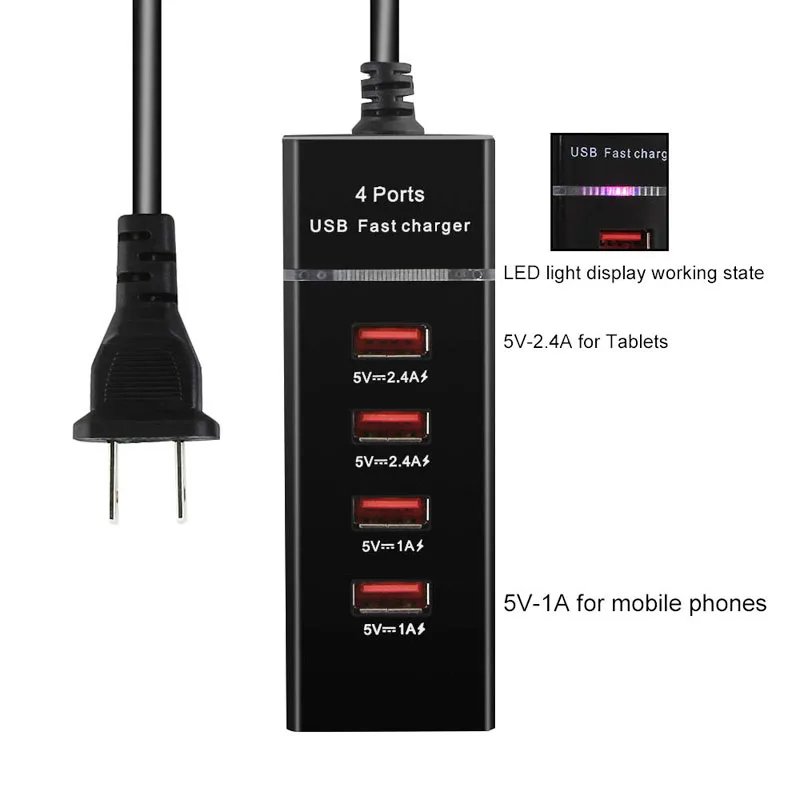 США/ЕС/Великобритания вилка настенное зарядное устройство 4 usb порта Быстрая Зарядка адаптер для телефона планшета OE88