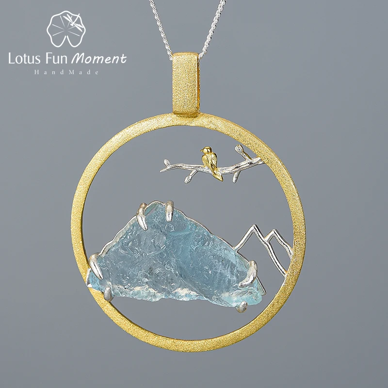 Gold - Bird Lotus Fun Moment натуральный сырой камень аромат цветка кулон без ожерелья Настоящее 925 пробы серебро дизайнер ювелирные изделия - Окраска металла: Gold - Bird