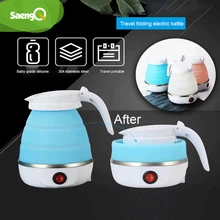  saengQ Travel Household Folding Kettle Silicone304 Stainless Steel  Portable Kettle Compression Foldable Leakproof 600ml 