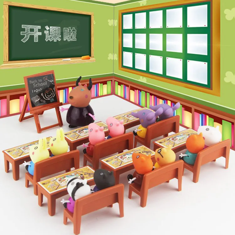 

Action 34 Pcs/set Peppa Pig School Scene Figurine Model Toys Children Home party Game Props Peppa Pig and 21 classmates kids Toy