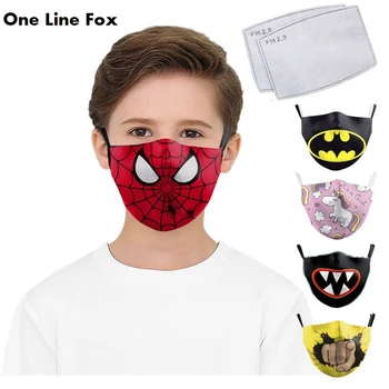 

OneLineFox Cartoon Cute Unicorn Spiderman Captain America Kids Mask Print Face Masks Reusable Children Mask Fabric Dust Masks