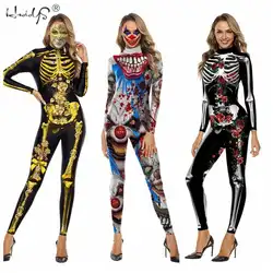 Женский костюм для девочек костюм для косплея на Хеллоуин с черепом скелета Комбинезон 3D костюмы с принтом для женщин боди