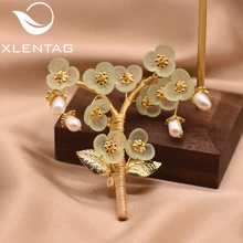 XlentAg, натуральный жемчуг, смола, цветок, ручная работа, дерево, брошь для женщин, Свадебная вечеринка, Подарочные броши, брошь для женщин, ювелирное изделие GO0336