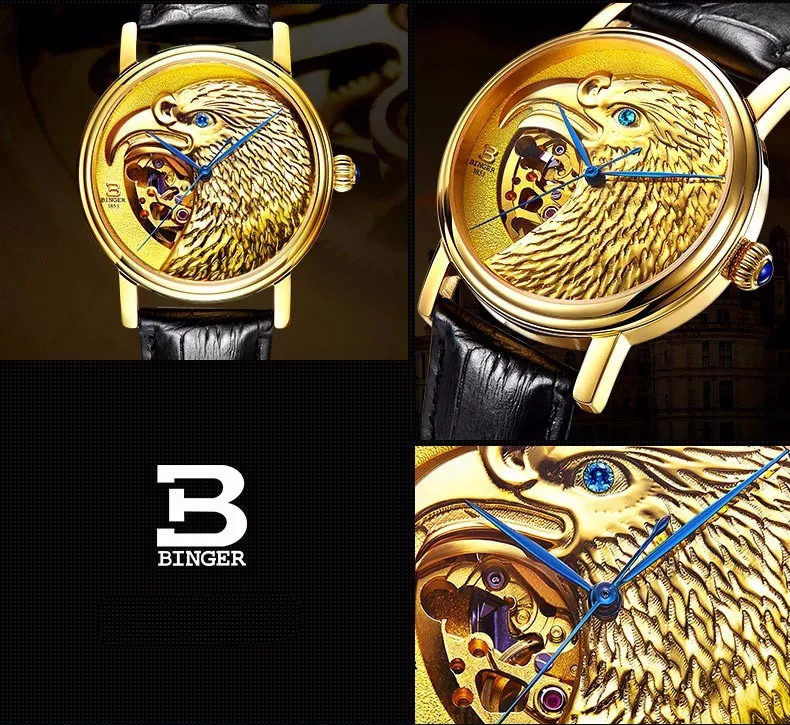 Ограниченная серия Edutuion БИНГЕР часы Хэллоуин орел узор Роскошные брендовые часы автоматические механические часы мужские наручные часы сапфир