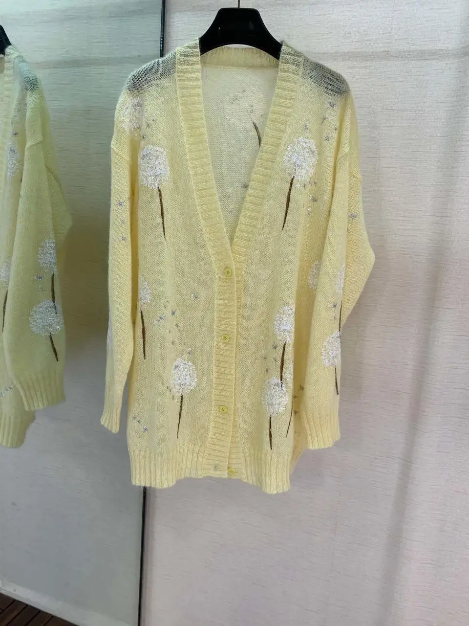 

2019 autumn women's fashion new embroidered sequins dandelion pattern, mohair knit cardigan 0829