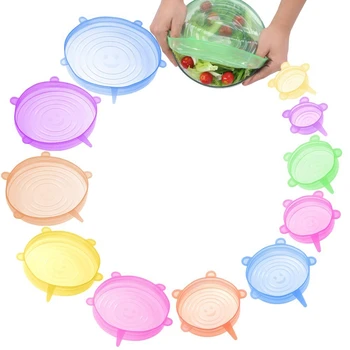 

BMBY-Silicone Stretch Lids - 12 Pcs Ultimate Instalids Silicon Cover For Various Of Containers Keeping Food Fresh Dishwasher And