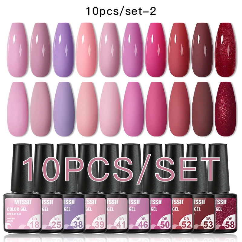 Mtssii 10Pcs/set Color Gel Nail Polish Set 100 Colors Semi Permanent UV Led Gel Varnish Soak Off Nail Lacquers Base Top Coat