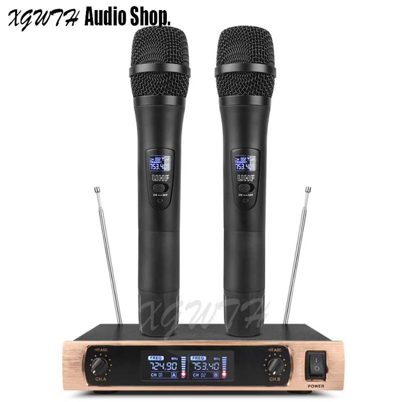 

UHF 2 Channel Wireless System Dual Handheld Dynamic Microphone Mic Clean Sound for KTV Speech Karaoke Family Party Professional