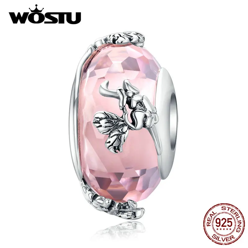 WOSTU 100% Стерлинговое Серебро 925 пробы розовое стекло Танцующая бабочка цветок