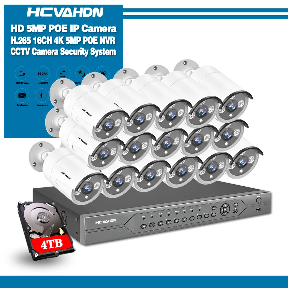 H.265 16CH 4K 5MP CCTV система безопасности 5MP HD POE NVR комплект 4.0MP пуля наружная POE ip-камера P2P onvif-видео набор для наблюдения