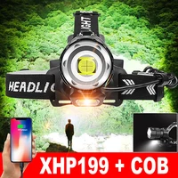600000LM XHP199 Potente linterna frontal LED XHP160 Faro USB recargable 18650 Lámpara frontal con zoom impermeable con COB