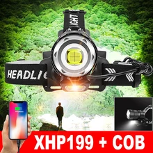 

600000LM XHP199 Powerful LED Headlamp Flashlight XHP160 Rechargeable USB Headlight 18650 Waterproof Zoomable Head Lamp with COB