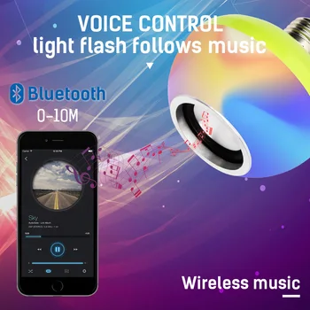 

Remote Control Bluetooth E27 Led Music Bulb AC110-265V 7+3W RGB White Wireless Remote Control LED Music Bulb Lamp for Party Home