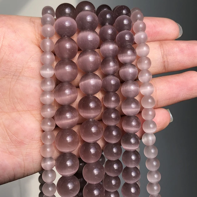 Natural Stone Pink White Moonstone Cat Eye Beads For Jewelry Making Smooth Loose Spacer Beads Opal Diy Charm Bracelets Necklace Purple