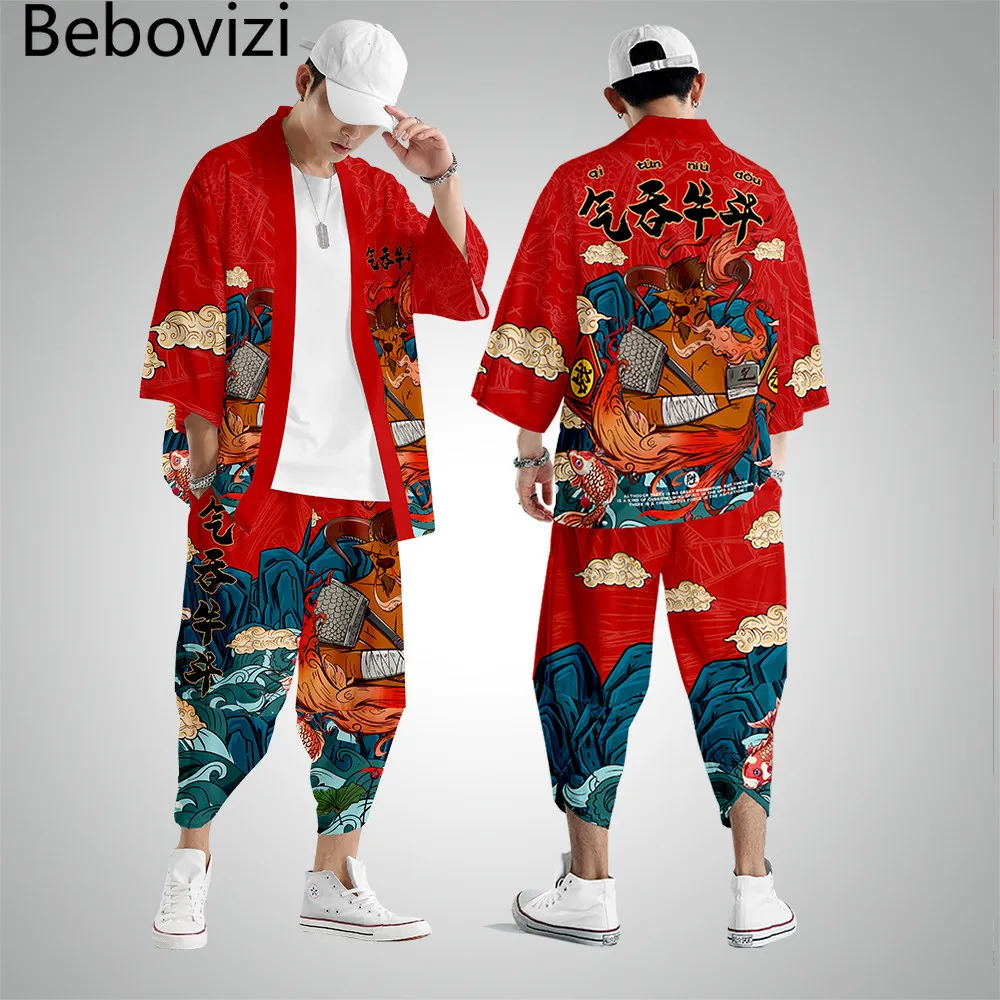 Japanese Style Kimono Pants Set Men Cosplay Traditional Samurai Thai Harem Pants Harajuku Streetwear Vintage Men's Trousers japanese kimono