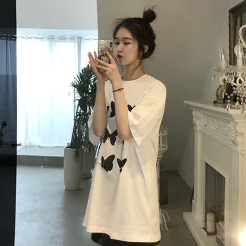 

Online Celebrity Short Sleeve T-shirt Women's 2020 Summer New Style Loose-Fit Slimming Mid-length Butterfly Printed Korean-style