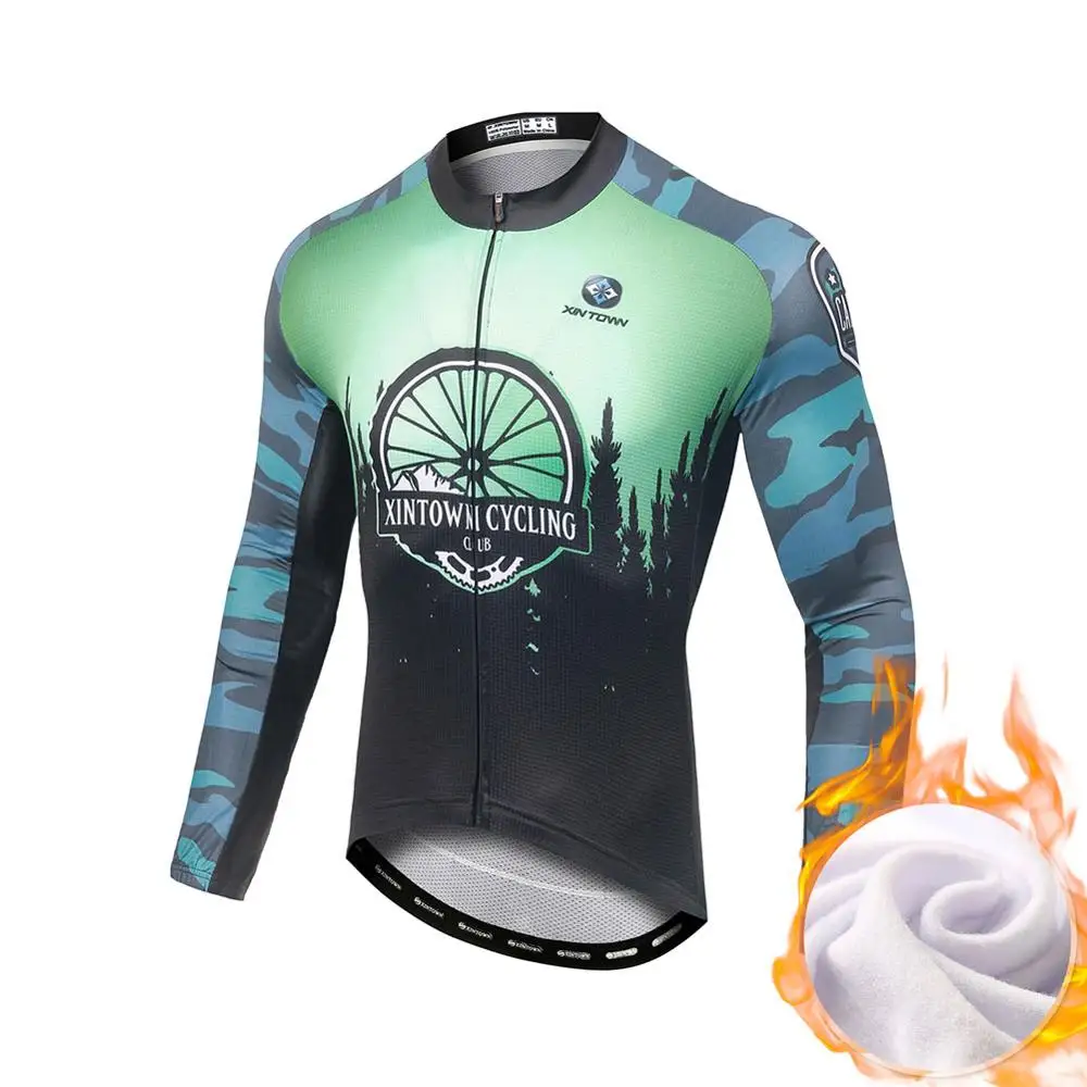 A Fleece Long Jersey Одежда для горного велосипеда, теплая одежда для езды на велосипеде, флисовая спортивная одежда с длинным рукавом, комплект из Джерси для велоспорта, Майо, Ropa Ciclismo - Цвет: A Fleece Long Jersey