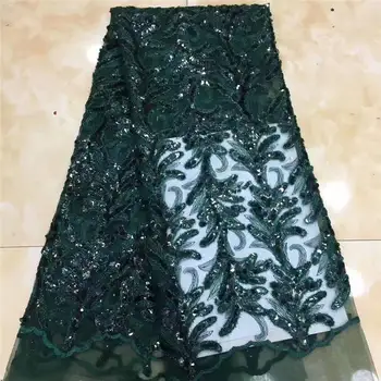 

Sequin Fabric Nigeria Lace, Green Lace Embroidery Fabric, Sequin Lace For Wedding Party Mr2707b