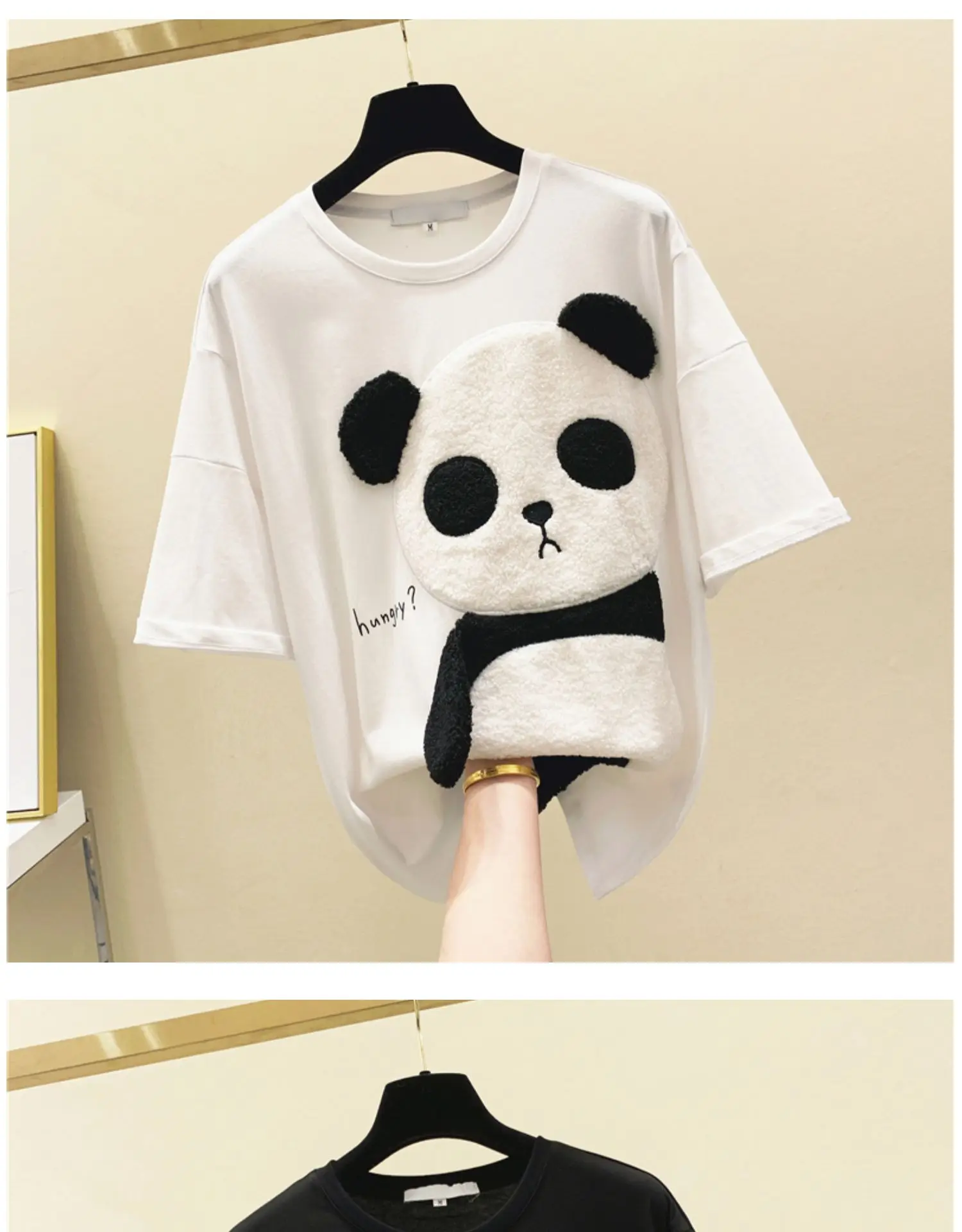 Panda Embroidery Cotton T shirt Women 