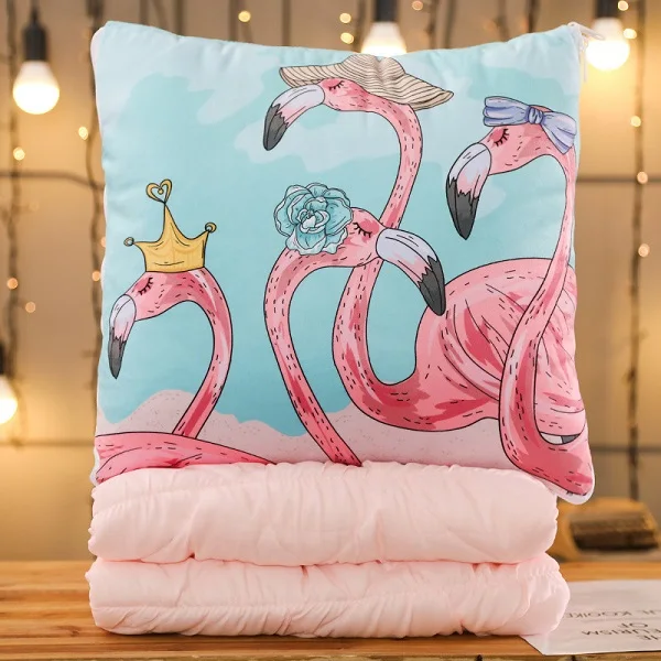 Flamingo Милое одеяло 2в1 с кондиционированием воздуха, Кит, Лев, милая мультяшная Подушка, плюшевые игрушки, мягкая кукла, рождественские подарки для детей - Цвет: Flamingo