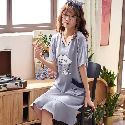 nightgown women Летние хлопковые ночные рубашки женские повседневные мягкие пижамы платье с буквенным принтом ночная рубашка женские ночные рубашки - Цвет: nightgown women