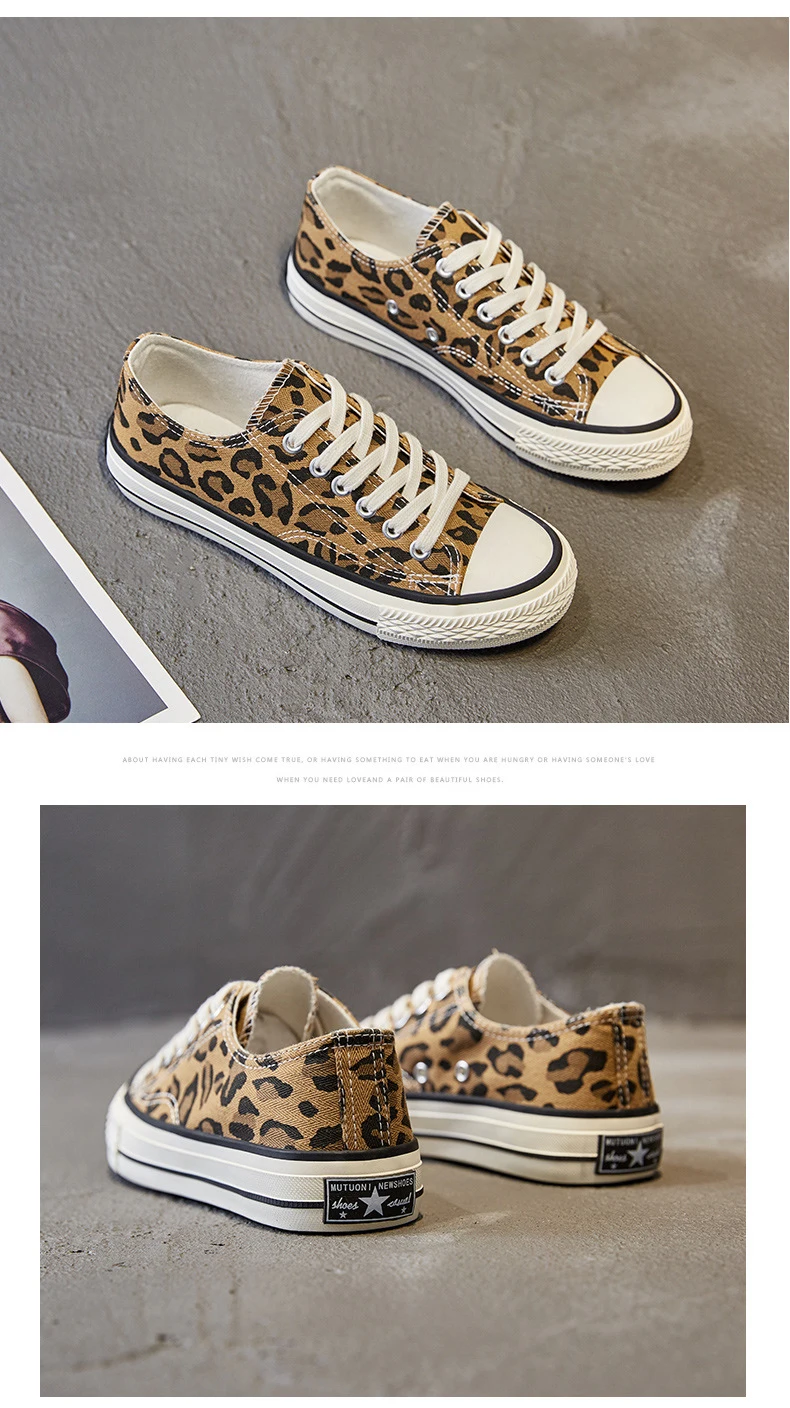 Women's Canvas Shoes Fashion Leopard Print Lace-up Flats Casual Shoes Lady Autumn High-Top Vulcanized Shoe Non-Slip Sneakers