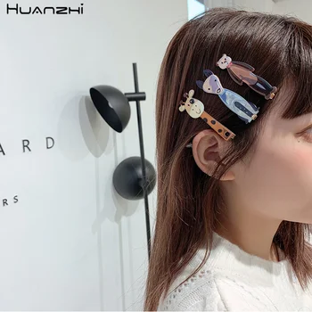 

HUANZHI 2020 5 Pcs/set Acrylic Lovely Animal Hair Clip Cartoon Dog Bear Headwear Hairpins for Children Girls Women Accessories