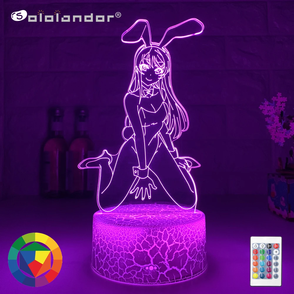 Anime Waifu Mai Sakurajima LED Night Light Bedroom Decor Manga 3D RGB Lights Gift for Friends Bunny Girl Room Novelty Lamp | Освещение