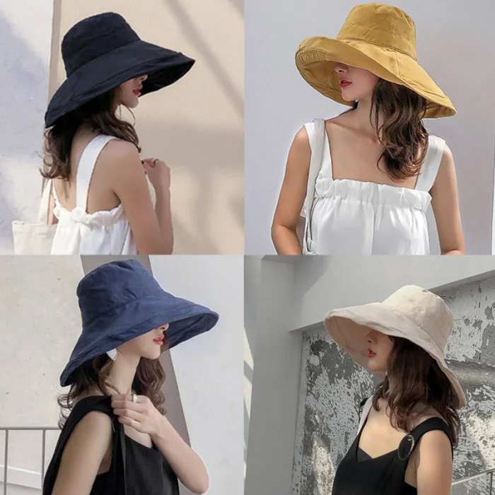 Sunhat женская летняя пляжная шляпа с широкими полями, Солнцезащитная уличная дорожная шляпа, свернутая двухсторонняя Рыбацкая шляпа-OPK