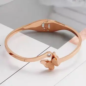 

TURKISH Girl JEWELRY ROSE GOLD18 k Rose Gold Titanium Steel BUTTERFLY Bangle beautiful CT Solid Gold layered