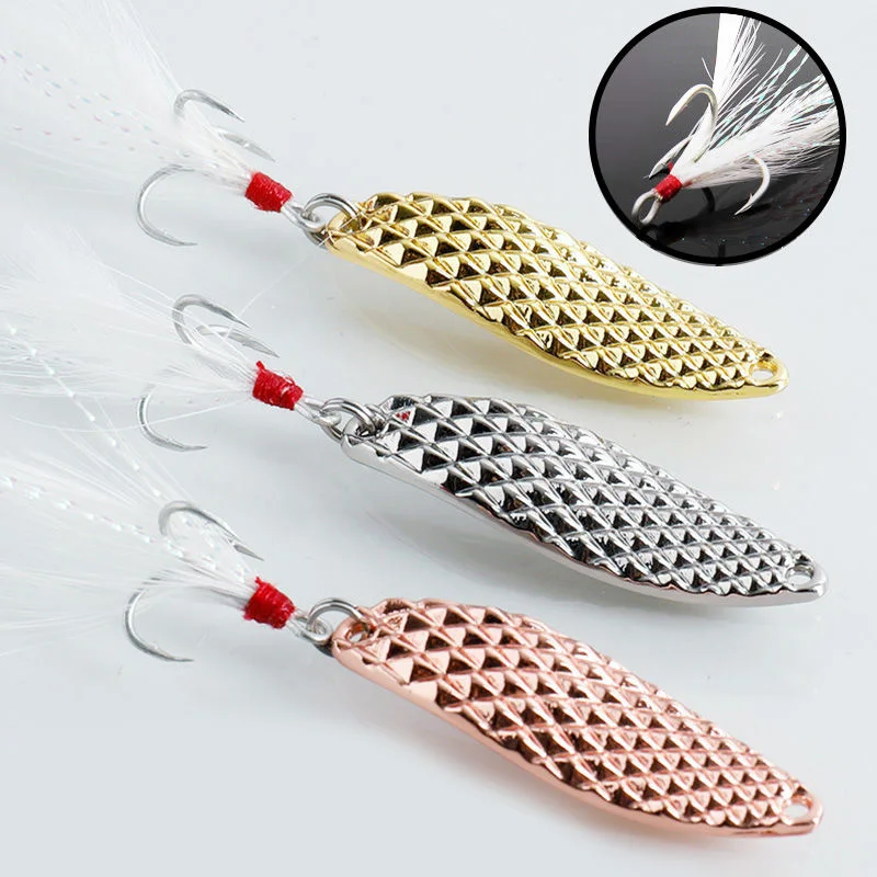 1Pcs Metal Spinner Spoon Fishing Lures 7g 10g 15g Gold Silver Artificial  Bait With Feather Treble Hook Trout Pike Bass Tackle