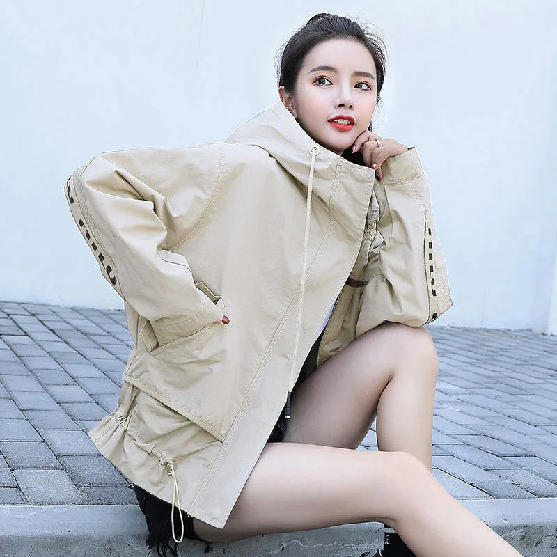

2021Autumn New Coat Female Korean Loose All-match Hooded Short Windbreaker For Students Women Casual Fashion Jacket Lined C901