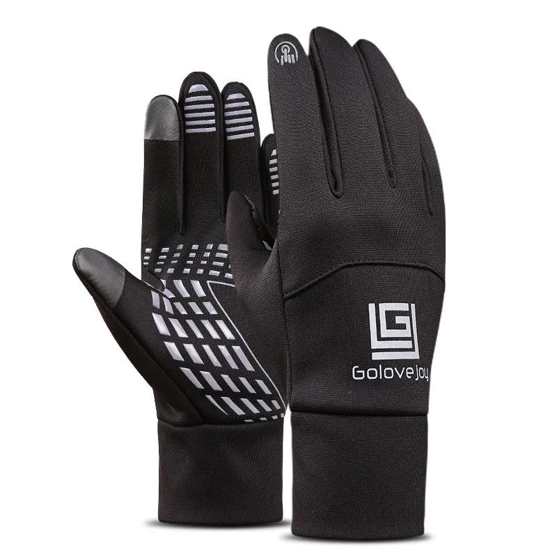 Зимние перчатки с сенсорным экраном для женщин и мужчин, водонепроницаемые перчатки, противоскользящие перчатки для вождения, велосипедные перчатки, тактические спортивные велосипедные перчатки - Цвет: Черный