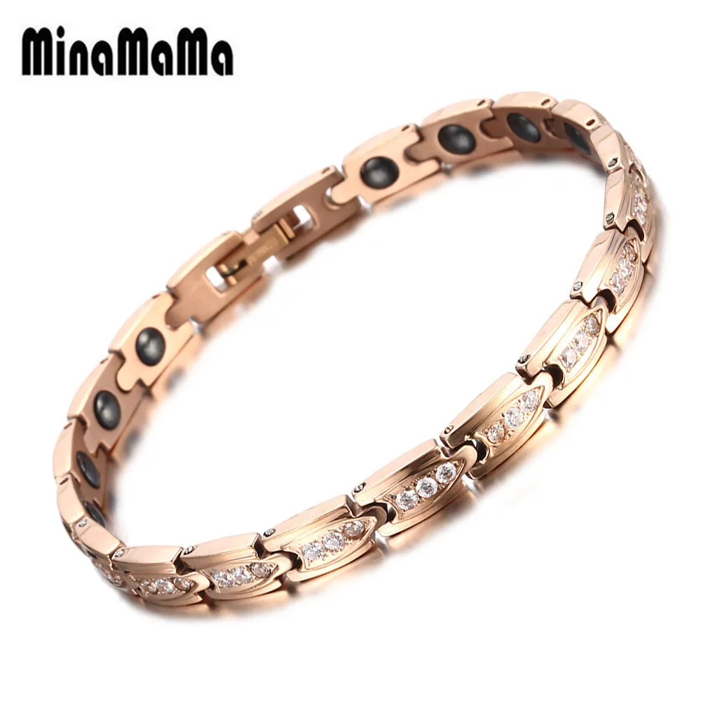 Новая Мода Гематит здоровья браслет золото роза цвет нержавеющая сталь цепь с цирконом камень браслет для женщин лучший подарок