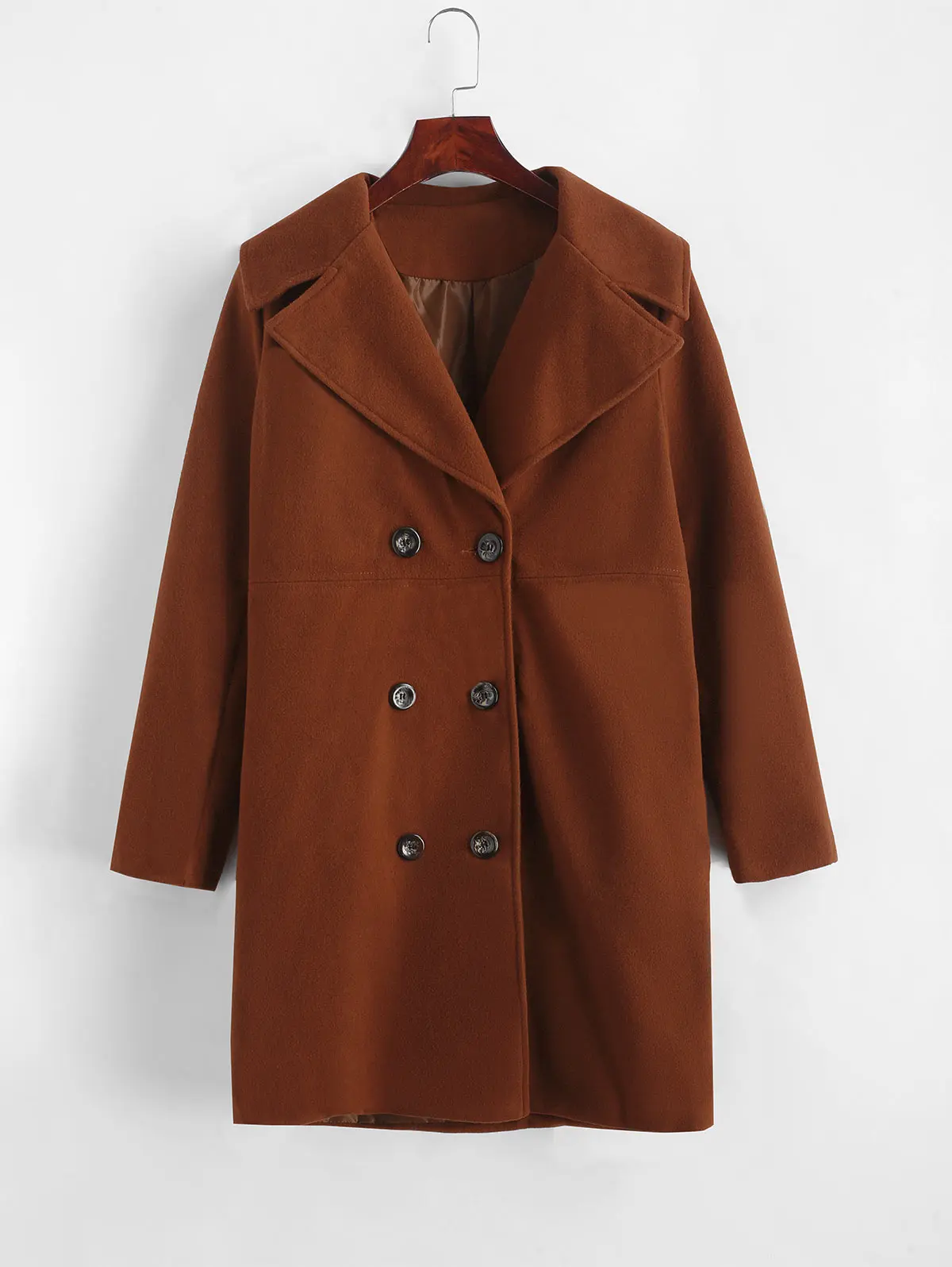 ZAFUL удлиненный карман Peacoat твердый воротник с лацканами Полушерстяное пальто с широкой талией двубортный передний карман X-long пальто для женщин