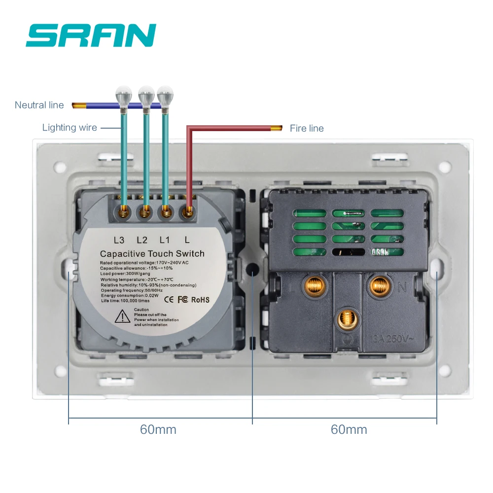 SRAN настенная розетка с USB, сенсорный выключатель 2 банды 1 способ Кристалл Закаленное стекло панель 146*86 мм Бытовая универсальная розетка 5 в 2.1A