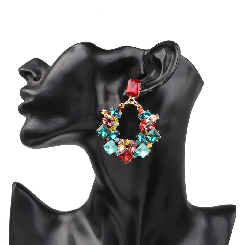 

Shiny side new design fashion jewelry several colored glass crystal studded hollow earrings for women flowers accessories