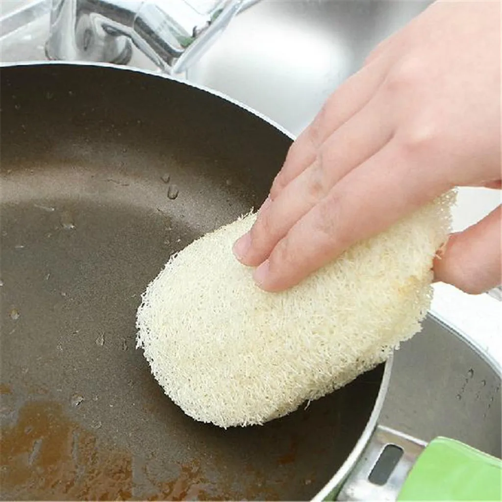 Натуральная мочалка Luffa, щетка из сверхтонкого волокна для кухни, щетка для чистки, губка, скребок, чаша, горшок, для домашнего мытья - Цвет: White