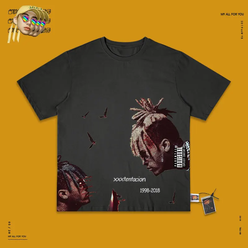 Washed black Ins Studio Xxxtentacion юбилейный Фонд футболка с короткими рукавами очень фея западный стиль настоящая одежда - Цвет: Washed black
