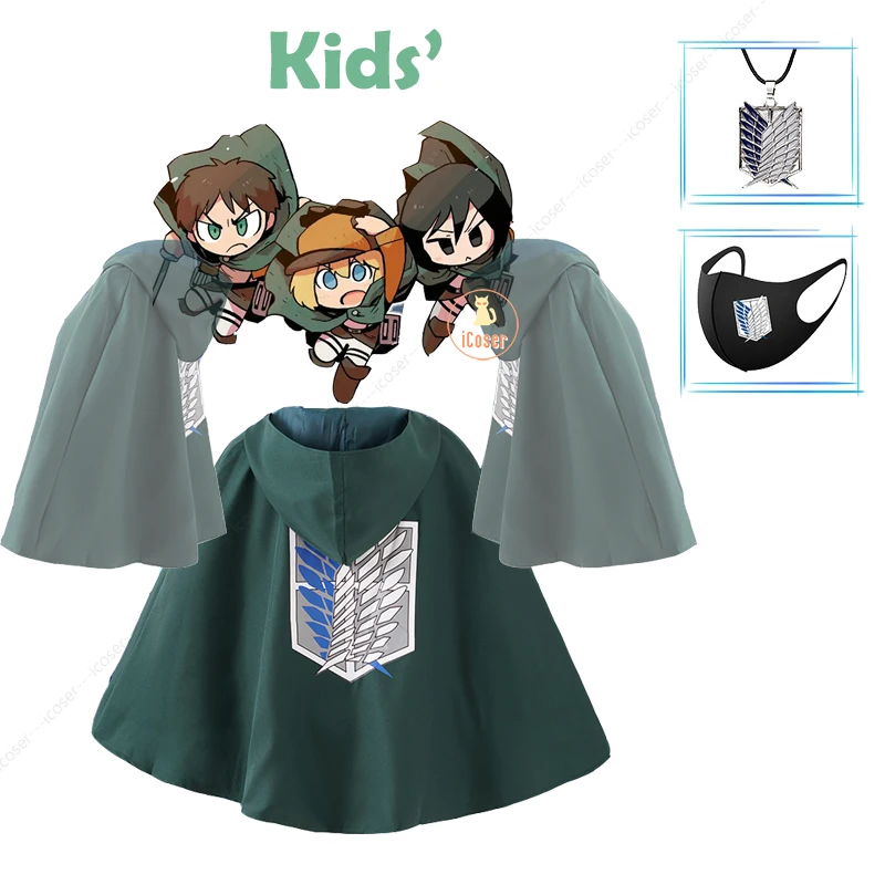 aot Kids Cloak Shingeki No Kyojin Attack on Titan Anime Cosplay Cape Mikasa Levi Ackerman Eren Hange Sasha Armin Outfit |