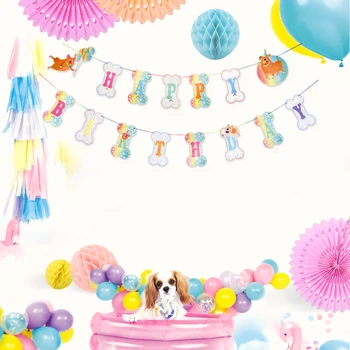 

1pc Dog Bone Happy Birthday Banner Kid First Animal Birthday Party Decoration Cartoon Pet Paper Garland Baby Shower Supplies