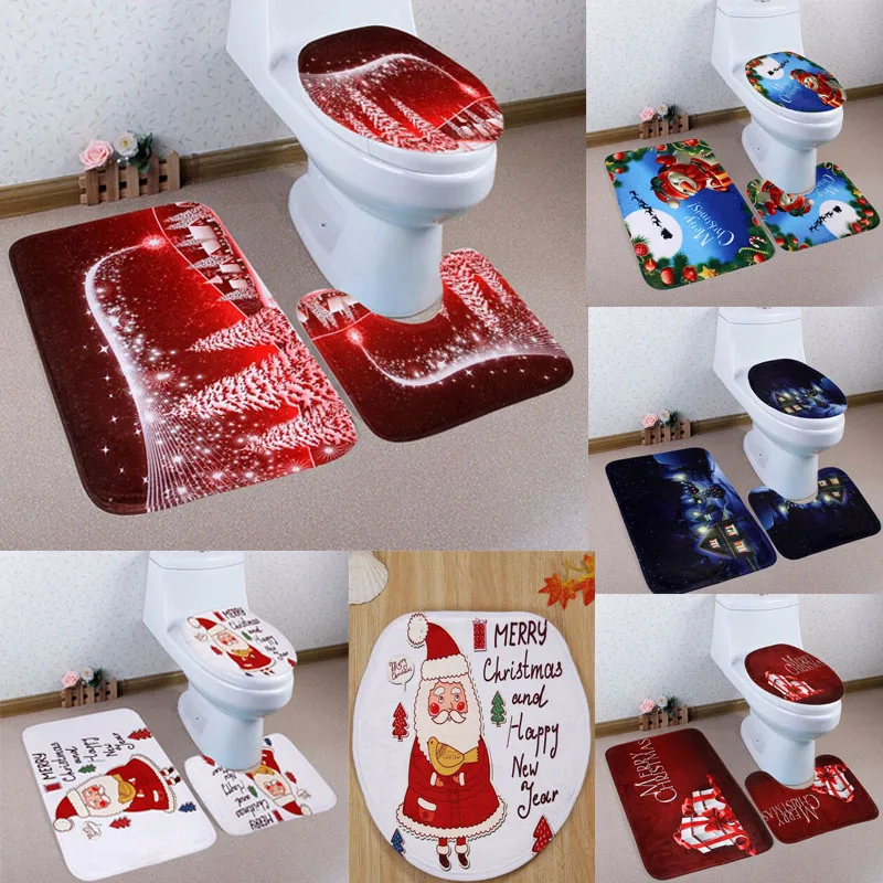 Merry Christmas Pedestal Rug+ Lid Toilet Cover+ Bath Mat 3PC/Set bath mat for door mat for bathroom carpet on the floor