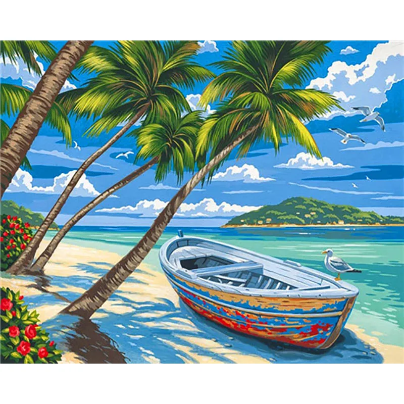 painting by number17 Landscape Boat painting by numbers paint by number for adults DIY coloring by numbers oil numbered number paintings - Color: painting by number17