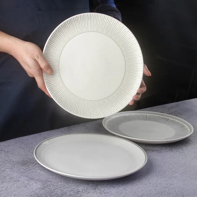 Large ceramic dinner plate with colorful stripe pattern 3