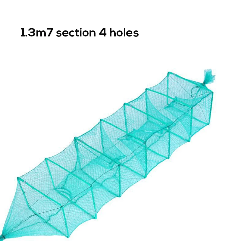 Портативный складной рыболовный садок для креветок ловушка для ловли крабов, раков, омаров, рыболовная сеть 1,3 м, 7 секций, 4 отверстия