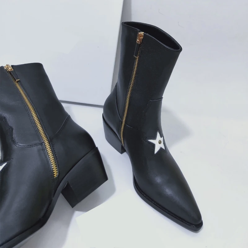 Western Boots Cowboy Boots Fashion Pointed Toe Sewing Shoes Female High Heels famous brand Trend leather boots women