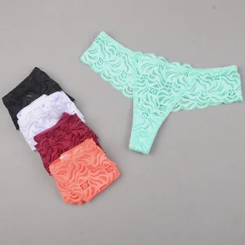 

3pcs/pack Cotton Floral Panties Ladies G-string underwear sexy Ladies thong women panties plus size sexy lace transparent