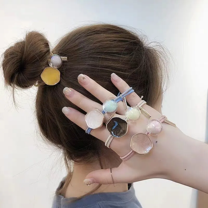 1PC Women Temperament Elastic Hair Bands Colorful Transparent Jelly Ball Ponytail Holder Rope Korean Girls Accessories |