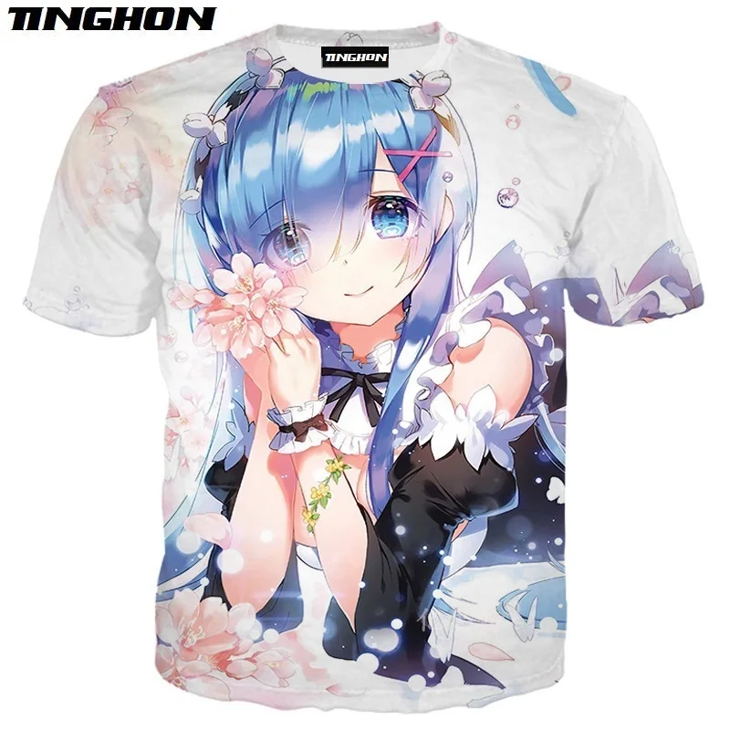 XS-7XL аниме Re:zero Twin Rem косплэй 3D печати для мужчин и женщин летняя одежда футболка с