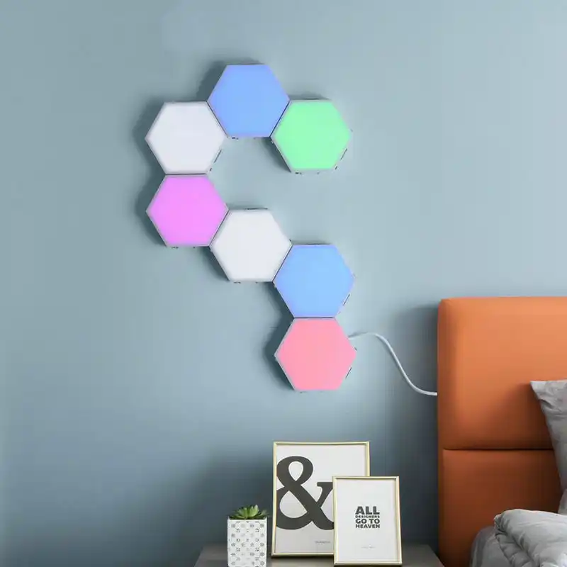 renkli led petek kuantum altigen duvar lambasi dokunmatik duyarli yatak odasi oturma odasi merdiven loft diy dekor gece lambasi wall lamps aliexpress